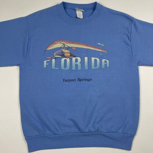 Vintage Florida Tarpon Springs Parasailing Dolphin Blue Crewneck Fits Medium - Picture 2 of 10